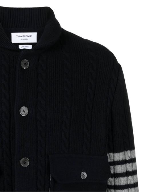 Maglia a trecce in misto lana vergine blu navy THOM BROWNE | MKJ119AY1019415